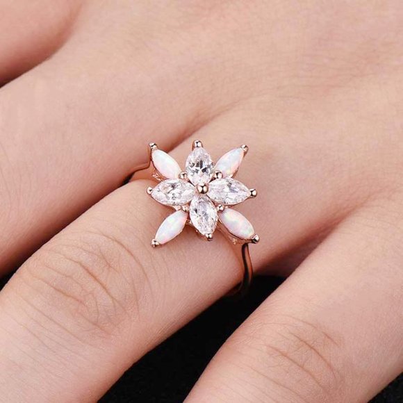 Sweet Super Dainty Flower Opal Gemstone CZ Rose Gold Ring for Women, VIP539 - Picture 6 of 6